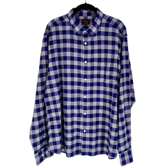 UNTUCKit Men's Button Up Shirt Blue Plaid XL Long Sleeve Cotton Linen Blend EUC - Picture 8 of 13